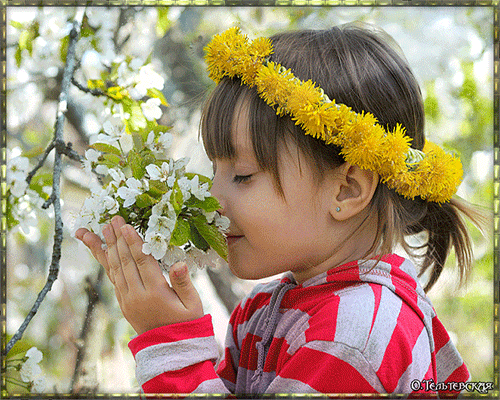 ONA   ONO  I  WIANEK - dziewczynka wacha kwiatki-wiosna.gif